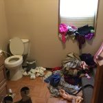 cluttered bathroom